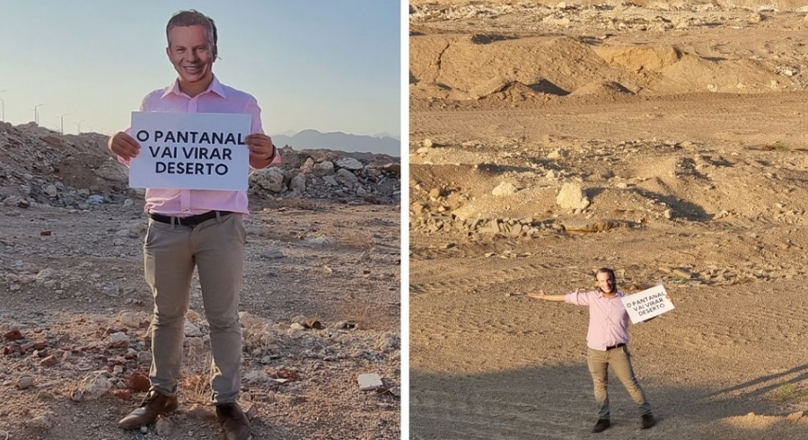 Ativistas fazem protesto na COP-27 usando m&aacute;scara com rosto de Mauro: "O Pantanal vai virar deserto"